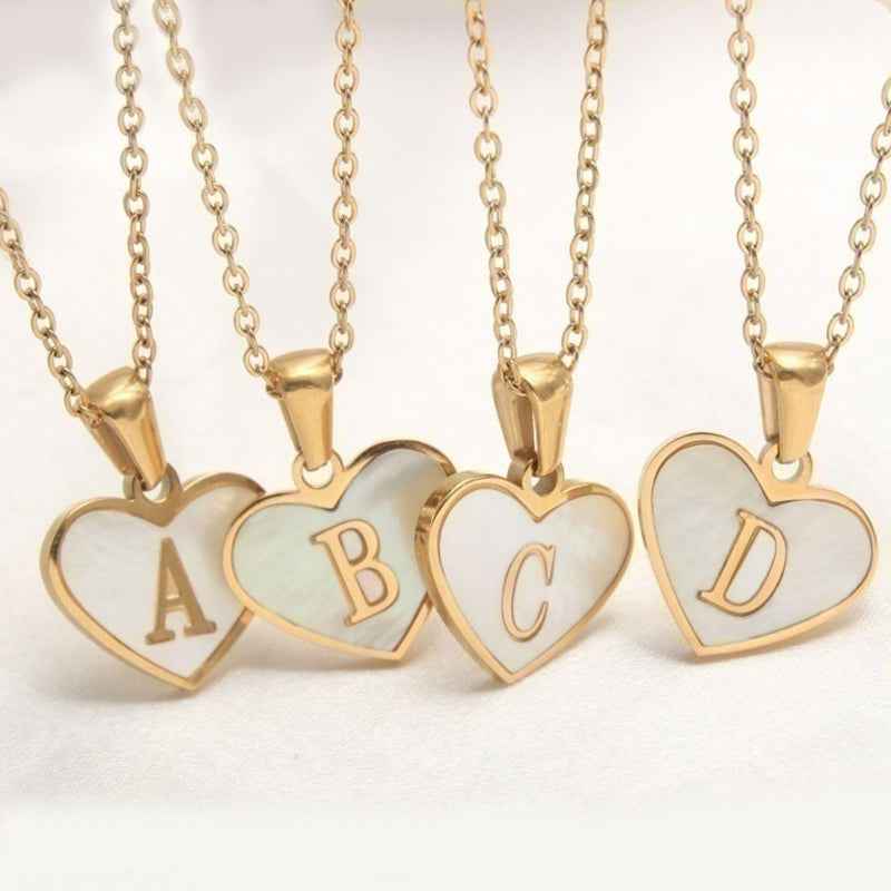 personalized initial shell necklace white heart pendant