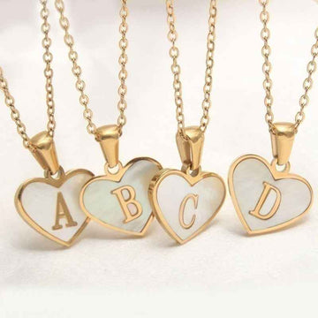 personalized initial shell necklace white heart pendant