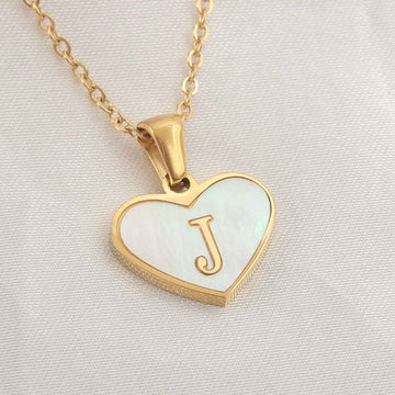 Collier Lettre Initiale Cœur Coquillage Blanc - Bijou Personnalisé