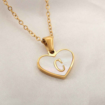 Collier Lettre Initiale Cœur Coquillage Blanc - Bijou Personnalisé