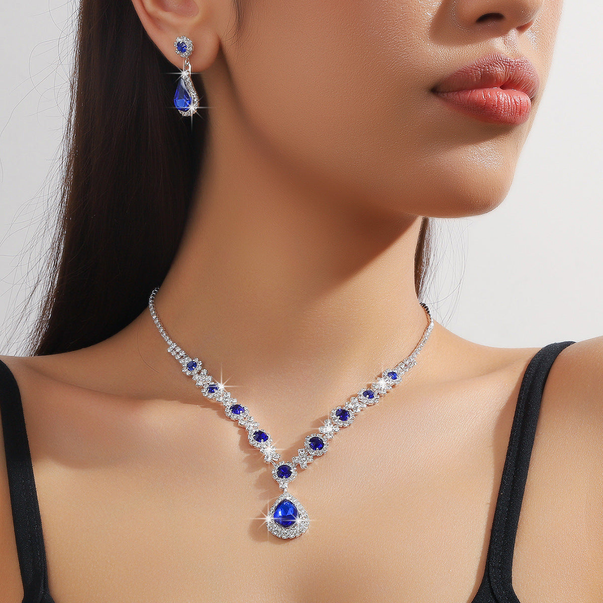 crystal bridal jewelry set teardrop necklace earrings
