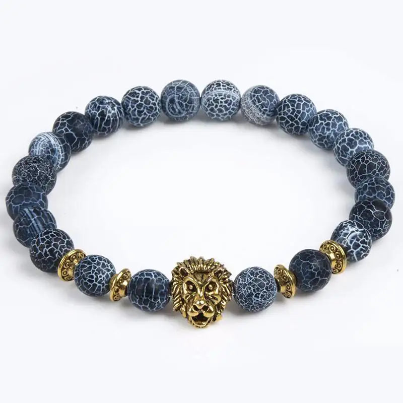 Men’s Lion Stone Bracelet featuring natural beads and a lion motif for strength and courage.