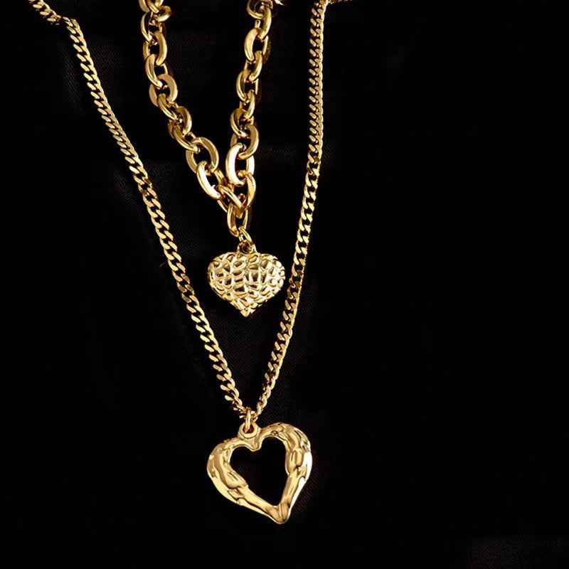 stylish women necklace double heart pendant elegant look