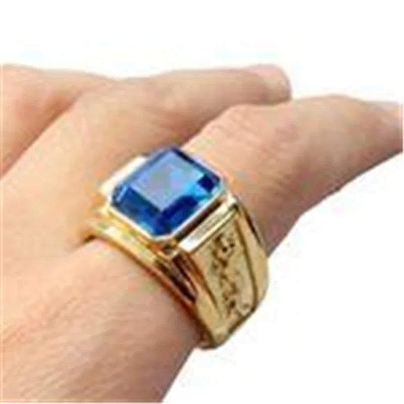 men vintage gold ring zircon geometric statement jewelry