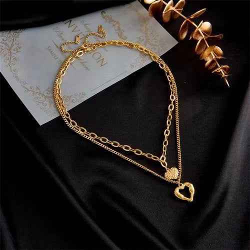 romantic women necklace angel wings double heart design