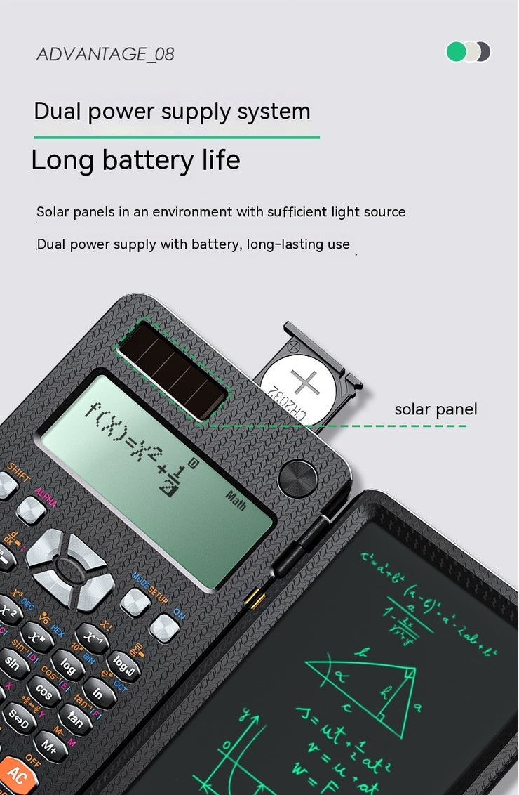 Calculatrice scientifique pliable 2 en 1 avec tablette d’écriture