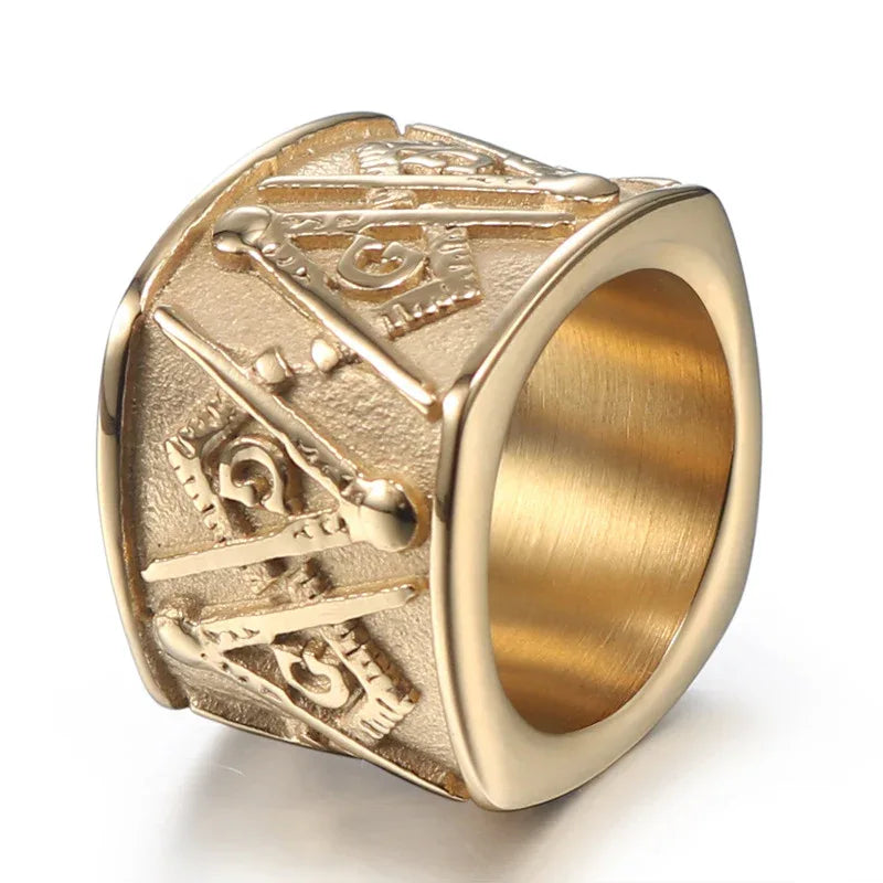 men vintage geometric ring titanium steel gold silver