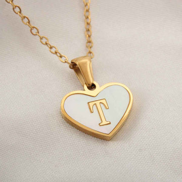 Collier Lettre Initiale Cœur Coquillage Blanc - Bijou Personnalisé