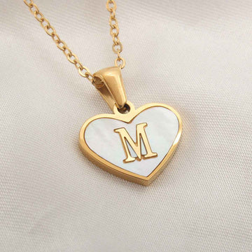 Collier Lettre Initiale Cœur Coquillage Blanc - Bijou Personnalisé