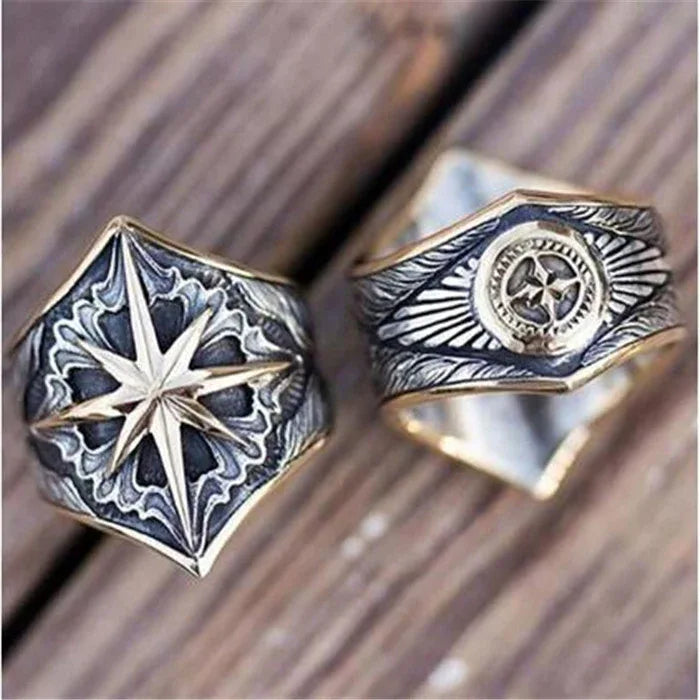 men vintage two tone geometric ring glyph design