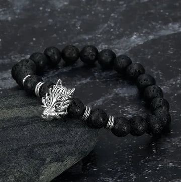 wolf lava stone bracelet men volcanic bead viking style