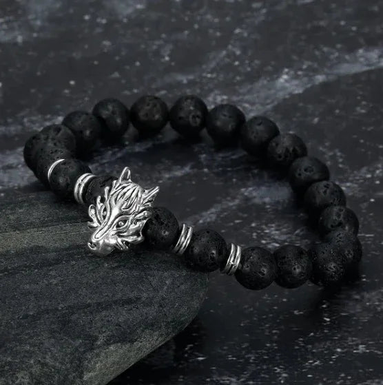 wolf lava stone bracelet men volcanic bead viking style