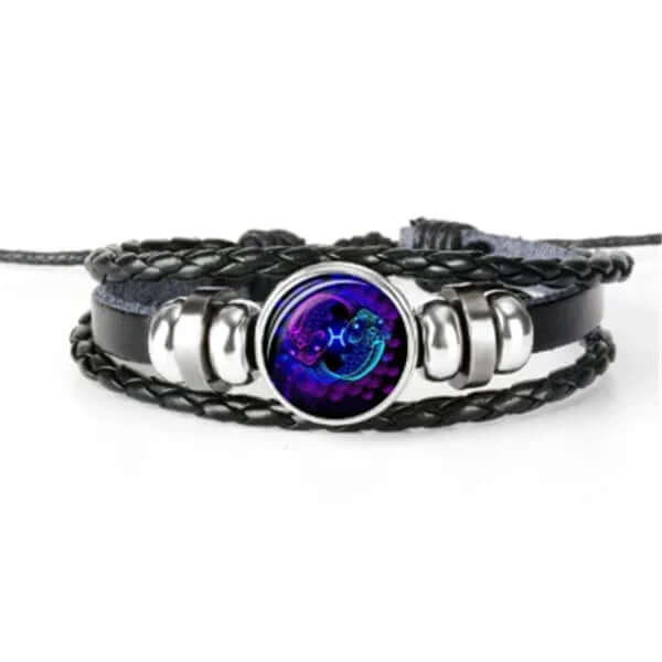 Luminous Zodiac Bracelet – Glow in the Dark Astrology Bracelet with braided design and circular zodiac emblem.