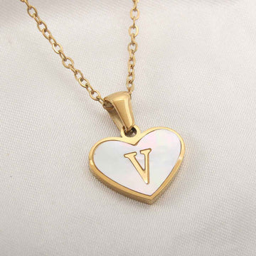Collier Lettre Initiale Cœur Coquillage Blanc - Bijou Personnalisé