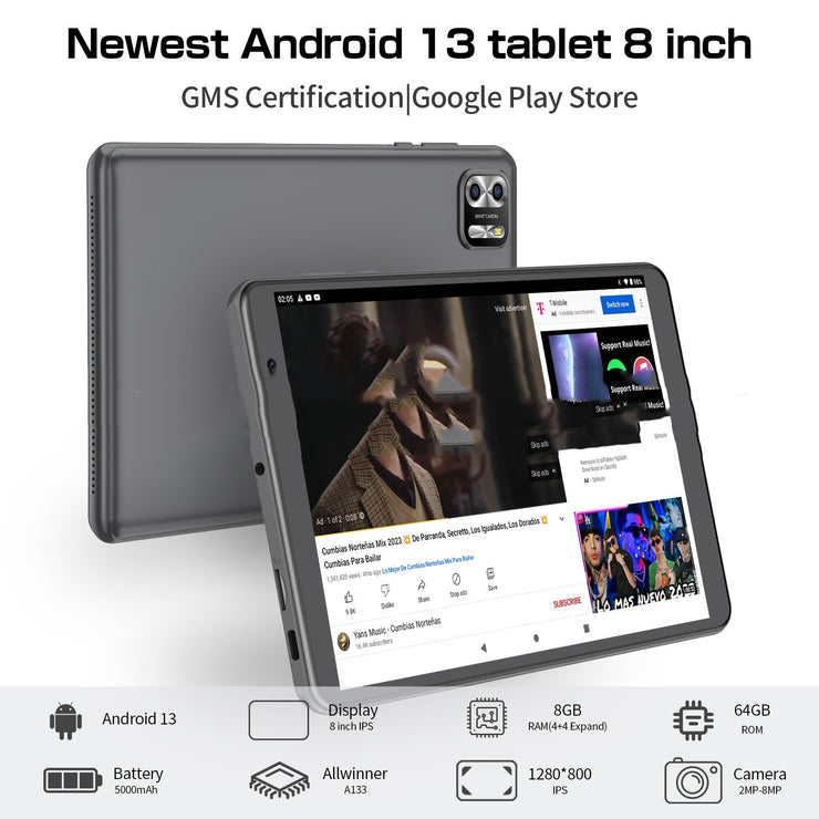 Tablette Android 8  Huit cœurs, 64 Go