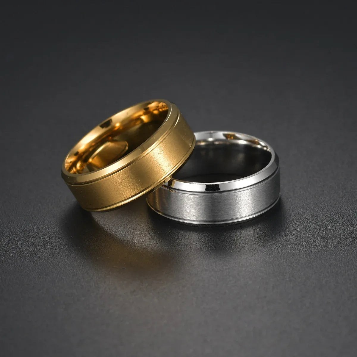 mens stainless steel wedding band 8mm black silver gold