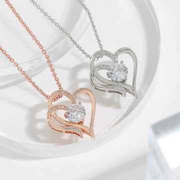 valentine gift double heart necklace zircon jewelry