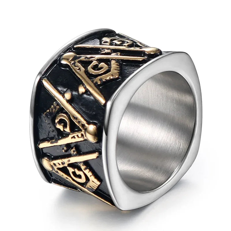 men vintage geometric ring titanium steel gold silver