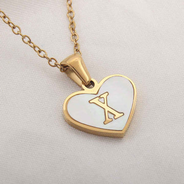 Collier Lettre Initiale Cœur Coquillage Blanc - Bijou Personnalisé