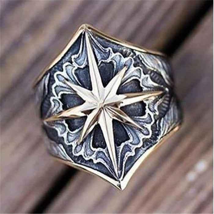 men vintage two tone geometric ring glyph design
