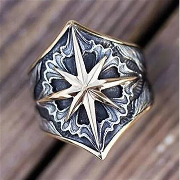 men vintage two tone geometric ring glyph design