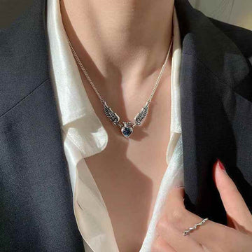 statement gothic necklace crown heart wings design