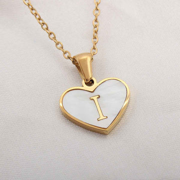 Collier Lettre Initiale Cœur Coquillage Blanc - Bijou Personnalisé