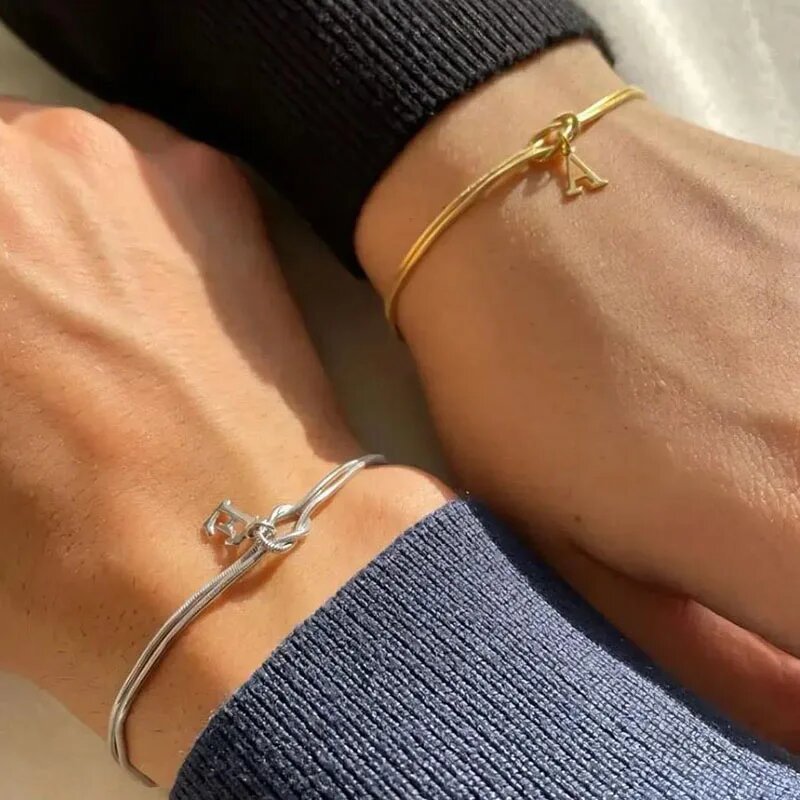 initial love knot bracelet a to z letter charm gold