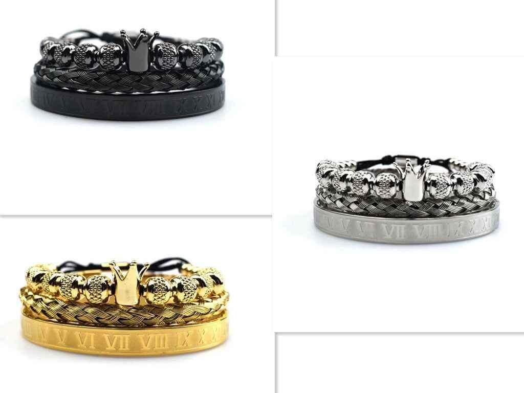 men crown bracelet stainless steel zircon luxury design