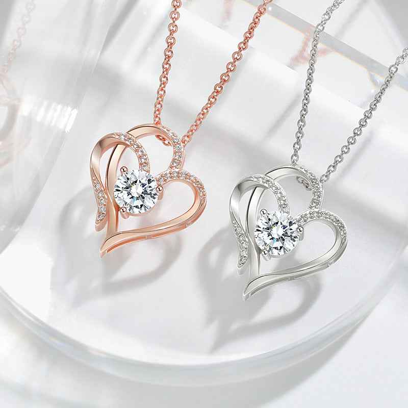 personalized double heart necklace zircon crystal pendant