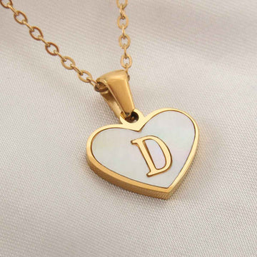 Collier Lettre Initiale Cœur Coquillage Blanc - Bijou Personnalisé