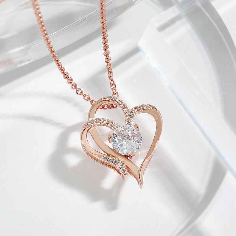 unique women necklace heart pendant sparkling zircon