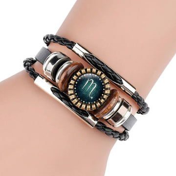 zodiac leather bracelet men multi layer braided design