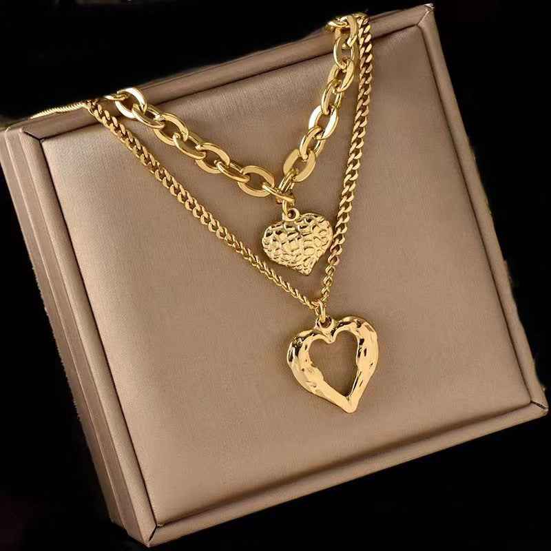 angel wings heart necklace double heart pendant women jewelry