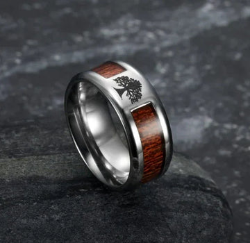 celtic tree of life ring men wood stainless steel band