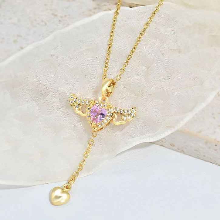 angel heart crystal necklace romantic pendant women jewelry