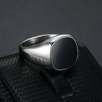 men black  geometric ring titanium steel square design