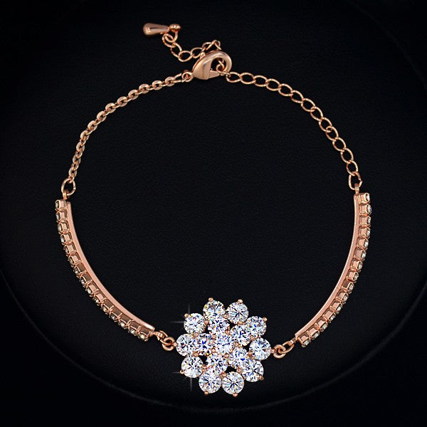 rose gold cubic zirconia charm bracelet crown cross
