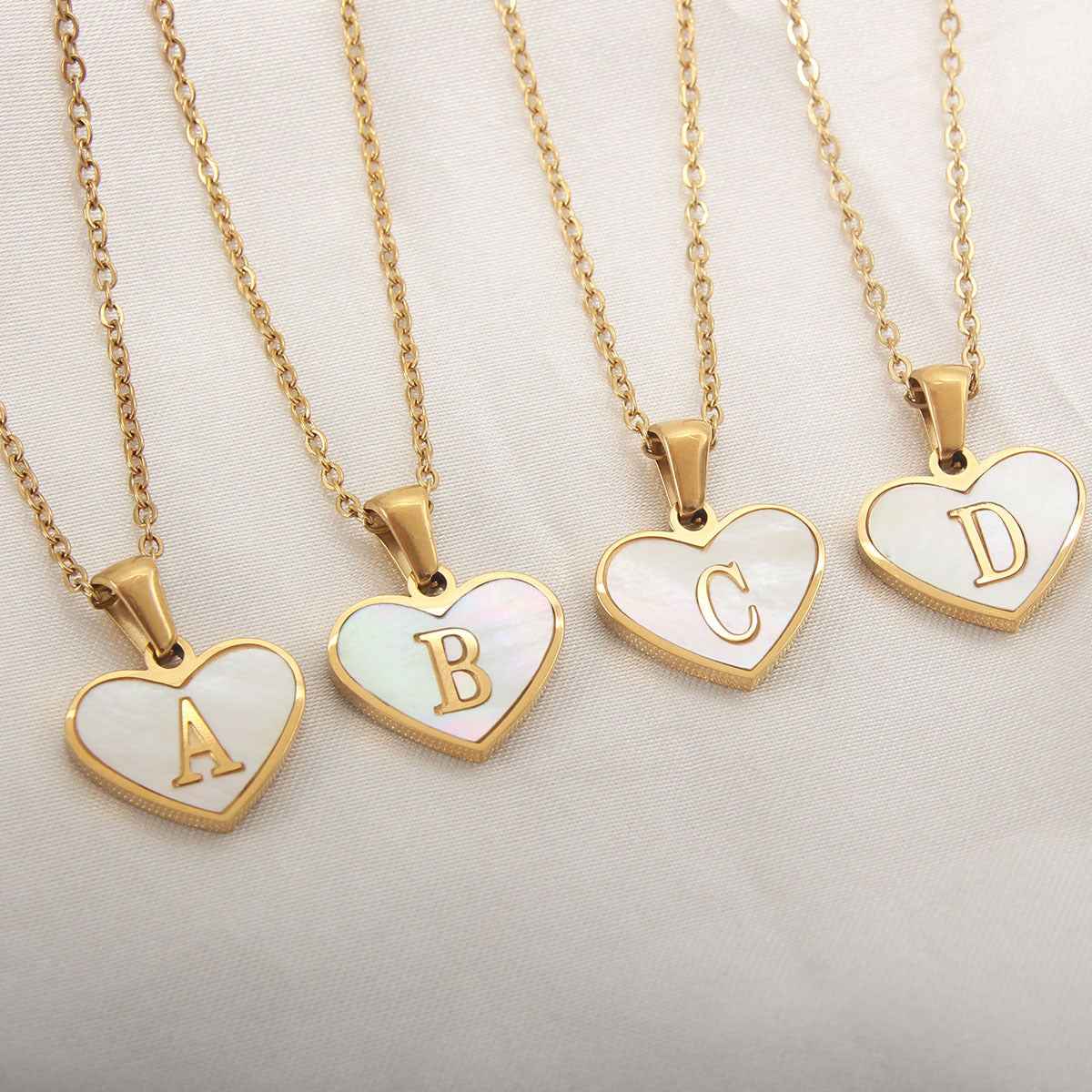 personalized initial shell necklace white heart pendant