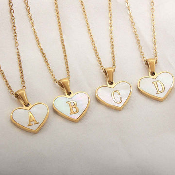 personalized initial shell necklace white heart pendant