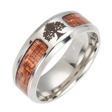 celtic tree of life ring men wood stainless steel band