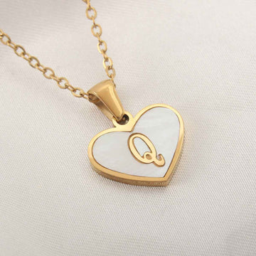 Collier Lettre Initiale Cœur Coquillage Blanc - Bijou Personnalisé