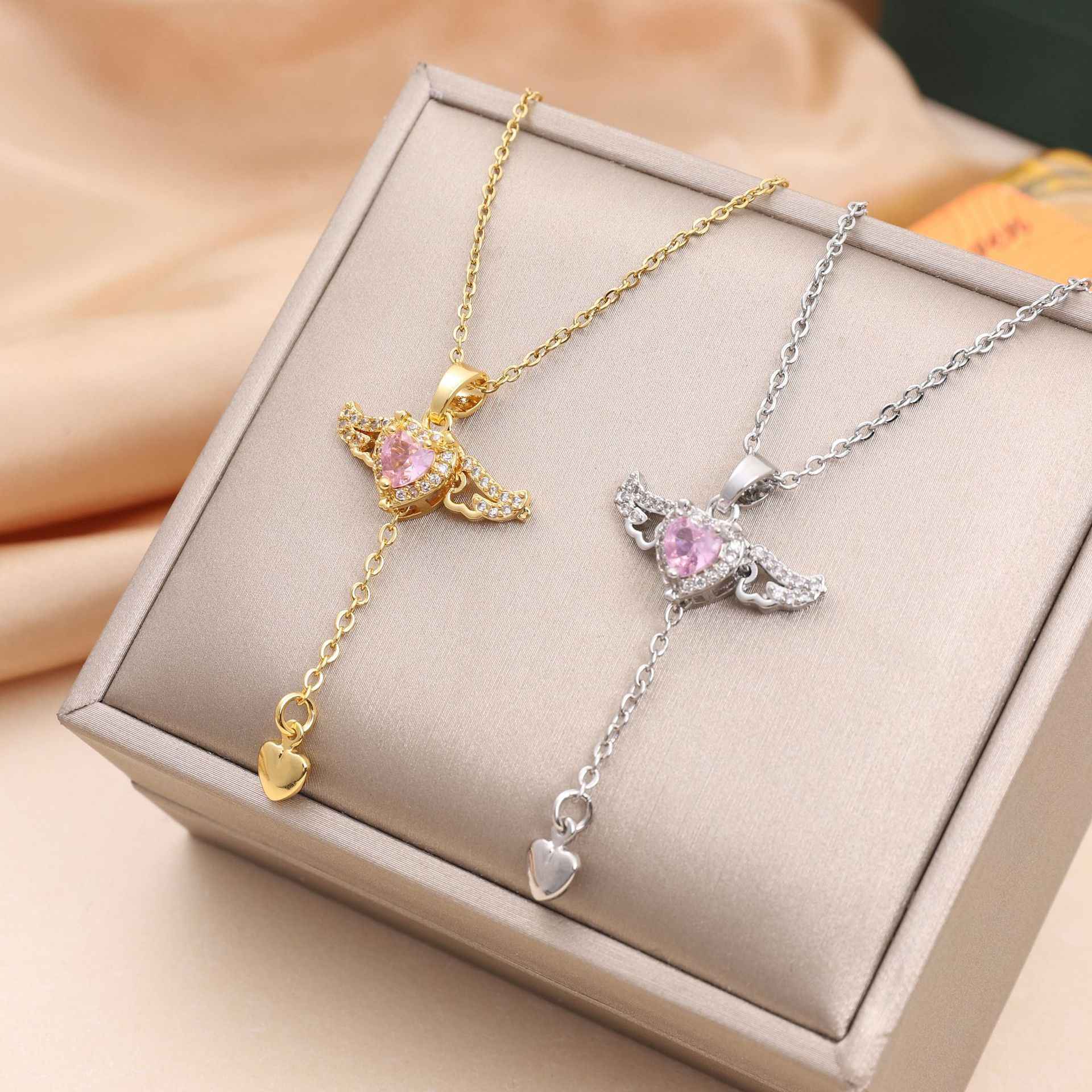 angel heart crystal necklace romantic pendant women jewelry