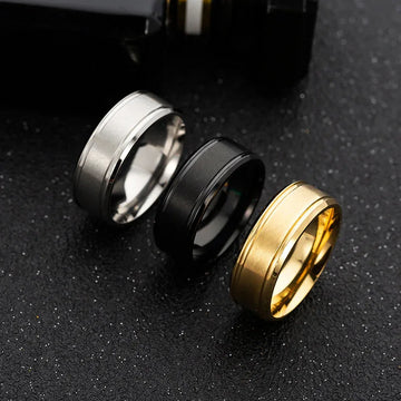 mens stainless steel wedding band 8mm black silver gold