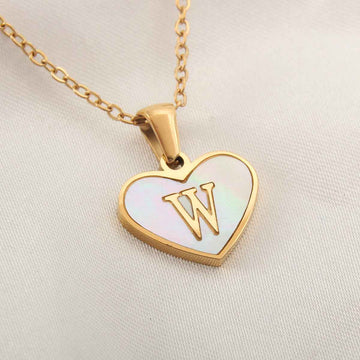 Collier Lettre Initiale Cœur Coquillage Blanc - Bijou Personnalisé