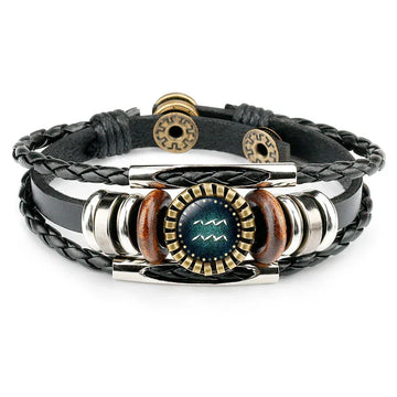 zodiac leather bracelet men multi layer braided design