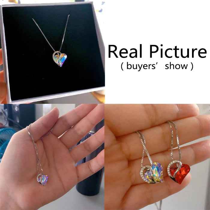 elegant silver necklace geometric heart pendant women