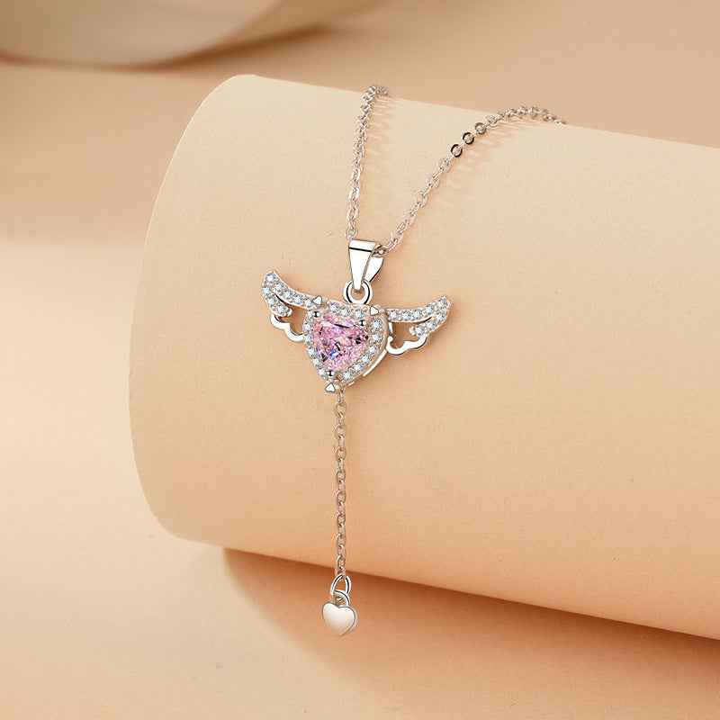 angel heart crystal necklace romantic pendant women jewelry