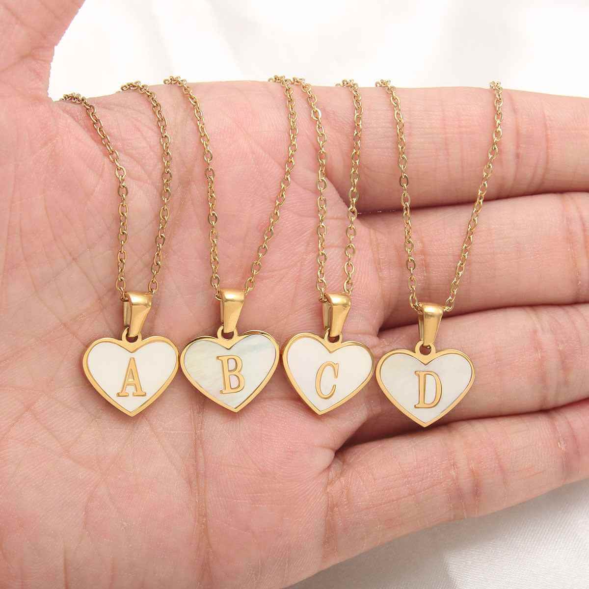 personalized initial shell necklace white heart pendant