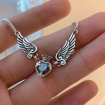 fashion gothic necklace women vintage heart crown pendant